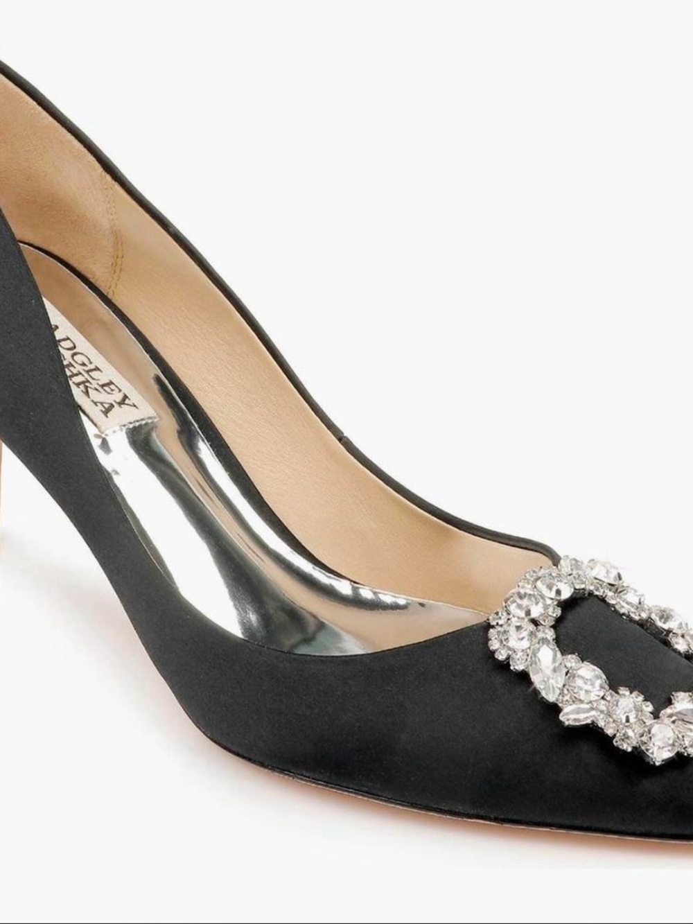 Badgley Mischka Black Satin Pump with Crystal Buckle